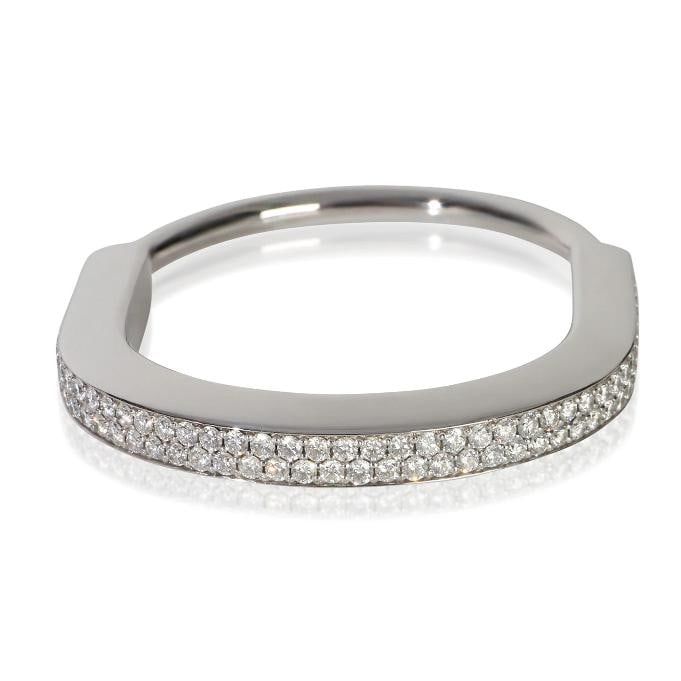 Tiffany & Co. White Gold Diamond Lock Bracelet: Condition: Pre-owned - Good,Shape: Round Brilliant,Item Length: 5.75 in,Clasp/Buckle Type: Pusher,Side Stone Type: Diamond,Side Stone Weight (cts): 4.46,Metal Purity: 18k,With Original Box/Packaging: 