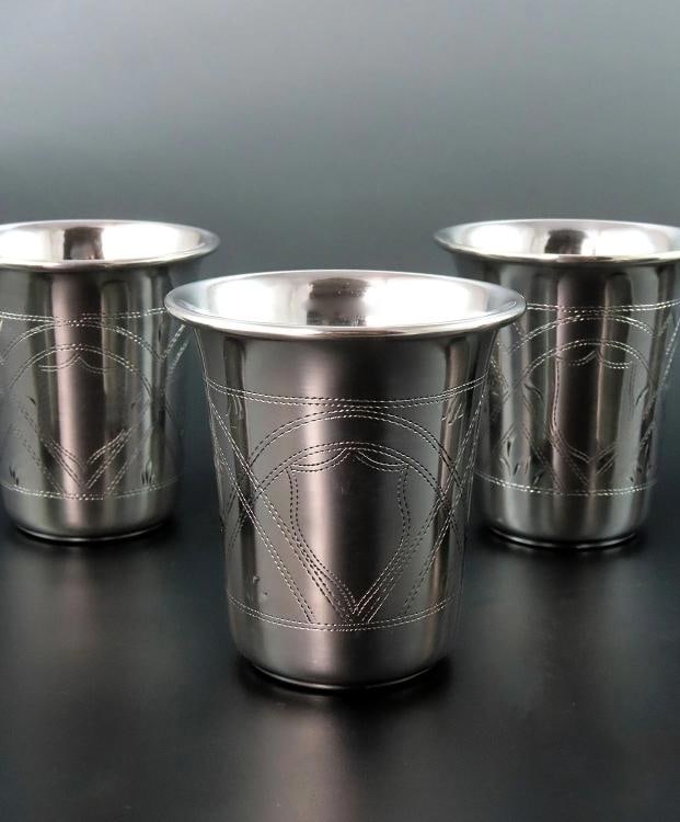 6 Russian Sphere of Influence .875 Silver Vodka Cups No Monos 2 1/4" Tall - 2