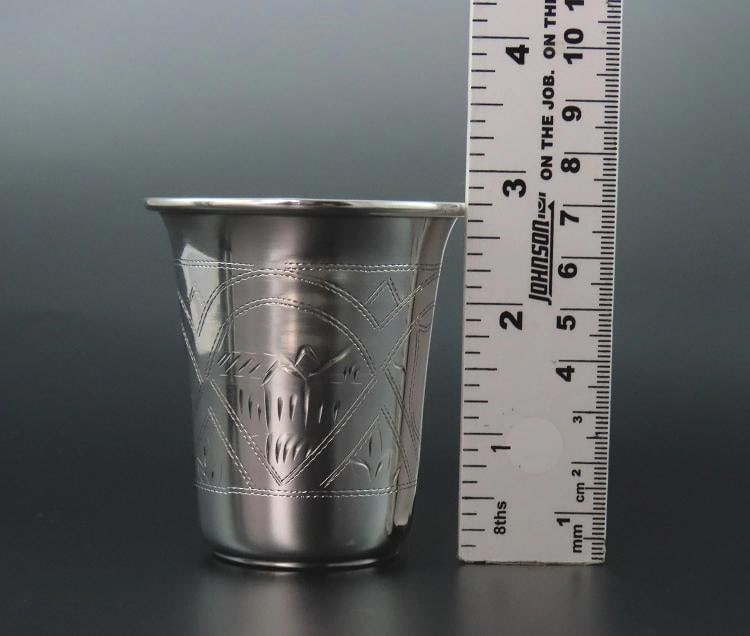 6 Russian Sphere of Influence .875 Silver Vodka Cups No Monos 2 1/4" Tall - 8