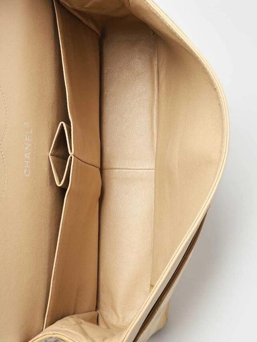 Chanel Beige Quilted Patent Leather Classic Jumbo Double Flap Bag - 12