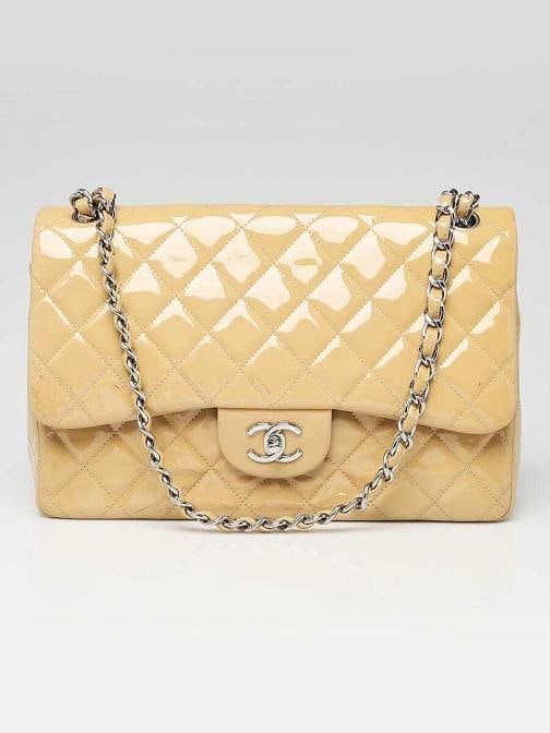 Chanel Beige Quilted Patent Leather Classic Jumbo Double Flap Bag (1 of 12)