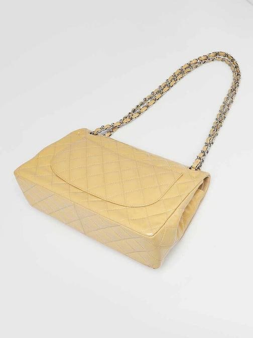 Chanel Beige Quilted Patent Leather Classic Jumbo Double Flap Bag - 3