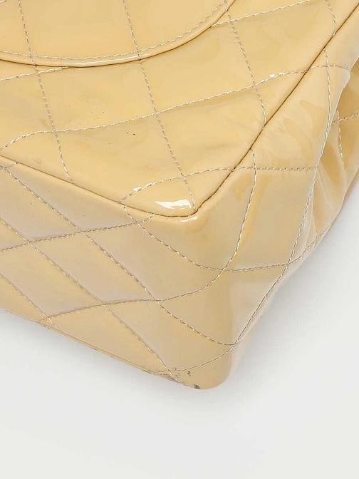 Chanel Beige Quilted Patent Leather Classic Jumbo Double Flap Bag - 4