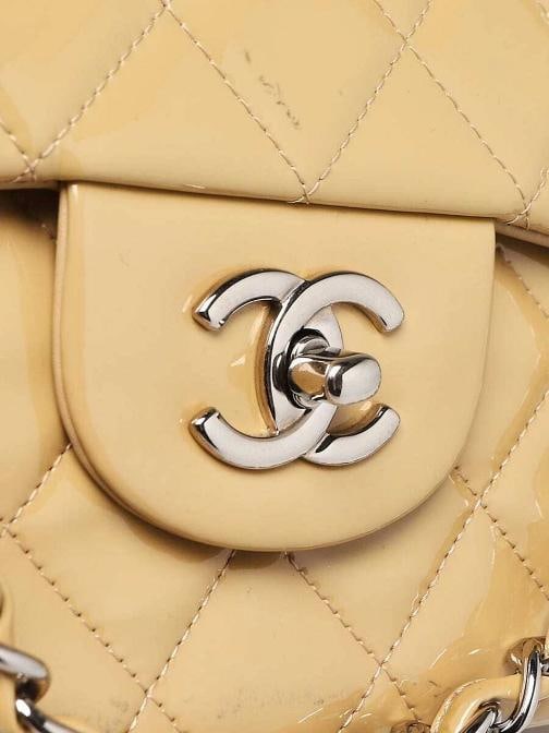 Chanel Beige Quilted Patent Leather Classic Jumbo Double Flap Bag - 5
