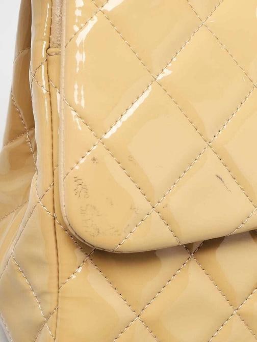 Chanel Beige Quilted Patent Leather Classic Jumbo Double Flap Bag - 6