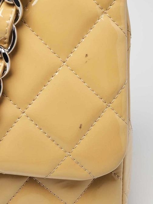 Chanel Beige Quilted Patent Leather Classic Jumbo Double Flap Bag - 7
