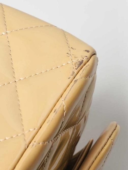 Chanel Beige Quilted Patent Leather Classic Jumbo Double Flap Bag - 8