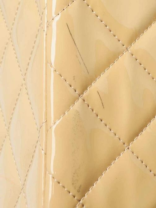 Chanel Beige Quilted Patent Leather Classic Jumbo Double Flap Bag - 9