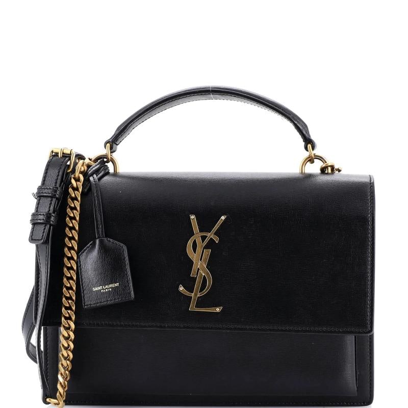 Saint Laurent Sunset Top Handle Shoulder Bag Leather Medium: Accessories: Clochette, With Strap Measurements: Handle Drop 2.5", Height 7", Width 10", Depth 2", Strap Drop 18-21". Condition: Pre-owned - Good,Brand: Saint Laurent,Exterior Material: