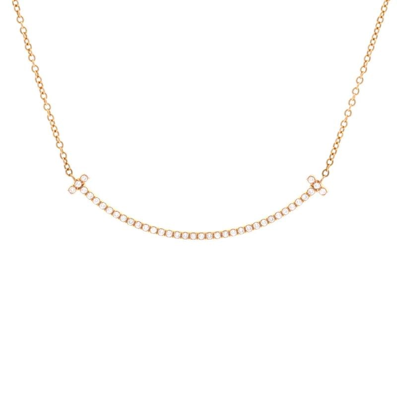 Tiffany & Co. T Smile Pendant Necklace 18K Rose Gold with Diamonds Small: Measurements: Length: 15.75 ", Pendant Length: 9.30 mm, Pendant Width: 36.85 mm . Condition: Pre-owned - Good,Brand: Tiffany & Co.,Main Stone: Diamond,Metal: 18K Rose Gold,Metal Purity: 18K,Style:
