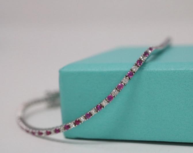 Natural Round Diamond & Ruby Tennis Bracelet 14k White Gold Rtl: Size/measurements: 7¢â‚¬ long. Condition: New with packaging: This item is brand new and has never been worn. It still has the original packaging. ,Antique: No,Shape: