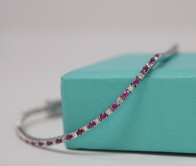 Natural Round Diamond & Ruby Tennis Bracelet 14k White Gold Rtl - 5