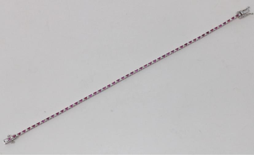 Natural Round Diamond & Ruby Tennis Bracelet 14k White Gold Rtl - 6