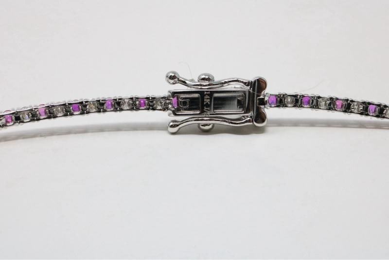 Natural Round Diamond & Ruby Tennis Bracelet 14k White Gold Rtl - 7