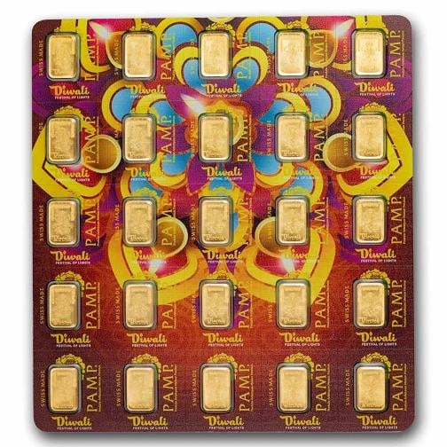 25x1 gram Gold Bar PAMP Suisse Diwali Multigram+25 (In Assay): Brand: PAMP Suisse,MPN: 324066,Year: N/A,Fineness: 0.9999,Denomination: N/A,Country of Origin: Switzerland,Circulated/Uncirculated: None,Certification: Uncertified
