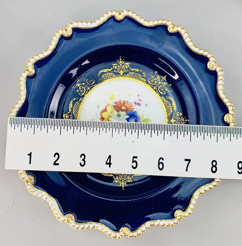 Set 12 1903 Royal Worcester Cobalt Blue Handpainted Floral Plates - 8