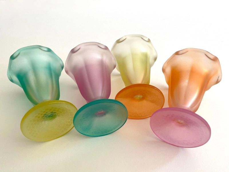 MID CENTURY MODERN FROSTED GLASS PASTEL PARFAIT TULIP DESSERT CUPS - SET OF 4 - 12