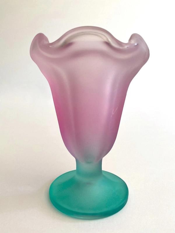 MID CENTURY MODERN FROSTED GLASS PASTEL PARFAIT TULIP DESSERT CUPS - SET OF 4 - 8