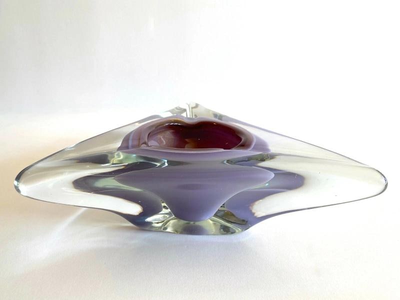 MCM SALVIATI MURANO ART GLASS LAVENDER GOLD LEAF SOMMERSO LRG TRIANGLE BOWL - 10