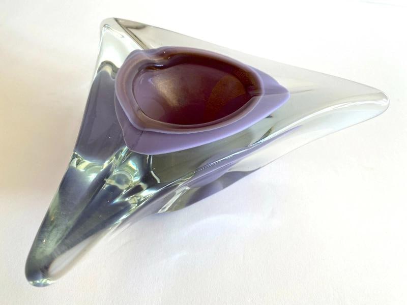 MCM SALVIATI MURANO ART GLASS LAVENDER GOLD LEAF SOMMERSO LRG TRIANGLE BOWL - 11