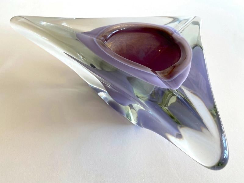 MCM SALVIATI MURANO ART GLASS LAVENDER GOLD LEAF SOMMERSO LRG TRIANGLE BOWL - 2