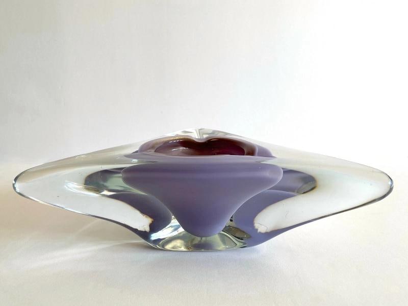MCM SALVIATI MURANO ART GLASS LAVENDER GOLD LEAF SOMMERSO LRG TRIANGLE BOWL - 3