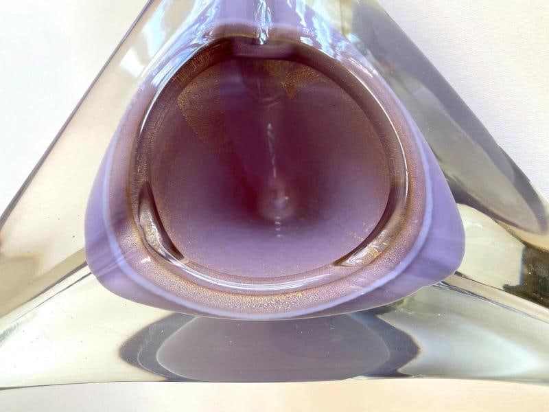 MCM SALVIATI MURANO ART GLASS LAVENDER GOLD LEAF SOMMERSO LRG TRIANGLE BOWL - 4