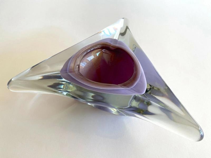 MCM SALVIATI MURANO ART GLASS LAVENDER GOLD LEAF SOMMERSO LRG TRIANGLE BOWL - 5