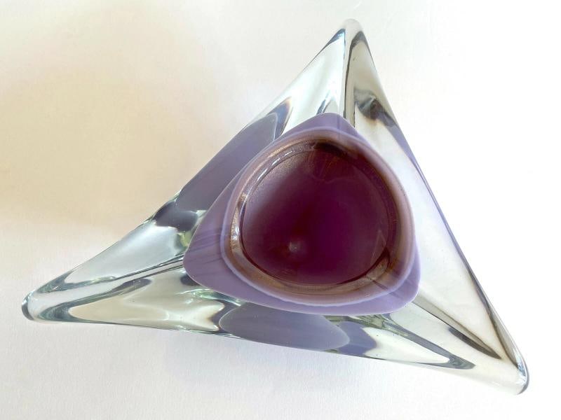 MCM SALVIATI MURANO ART GLASS LAVENDER GOLD LEAF SOMMERSO LRG TRIANGLE BOWL - 6