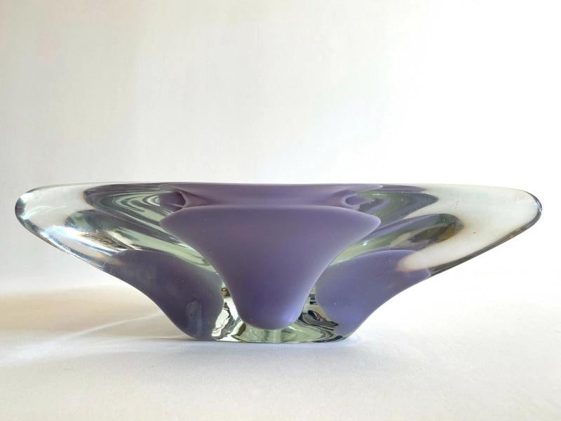 MCM SALVIATI MURANO ART GLASS LAVENDER GOLD LEAF SOMMERSO LRG TRIANGLE BOWL - 7