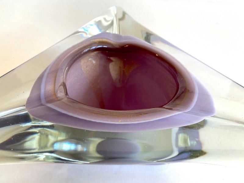 MCM SALVIATI MURANO ART GLASS LAVENDER GOLD LEAF SOMMERSO LRG TRIANGLE BOWL - 8