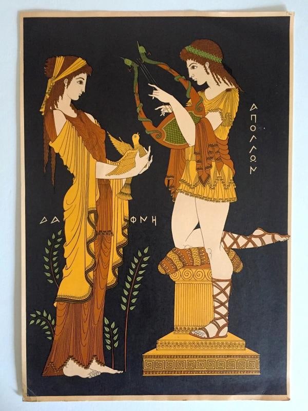 RARE VTG MID CENTURY GREEK MYTHOLOGY APOLLO & DAPHNE ORIG LITHO FINE ART PRINT~(MEASURES 9 1/2" W X: Condition: Used,Width (Inches): 9 1/2",Listed By: Dealer or Reseller,Subject: GREEK MYTHOLOGY,Size: Medium (up to 36in.),Material: Lithograph,Height (Inches): 13 1/2",Print Surface: Paper,Date of