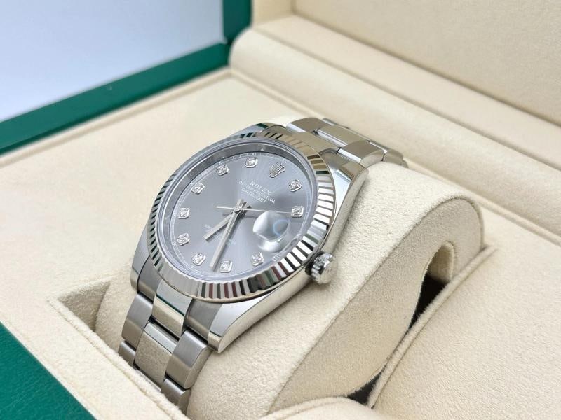 2024 Rolex Datejust 41 126334 Slate Rhodium Diamond 18k Gold Steel Box Paper - 4