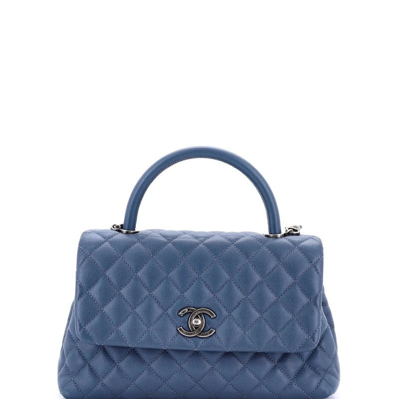 Chanel Coco Top Handle Bag Quilted Caviar Small: Accessories: Authenticity Card, With Strap Measurements: Handle Drop 3.5", Height 7.5", Width 11", Depth 5", Strap Drop 21". Condition: Pre-owned - Good,Brand: Chanel,Exterior Material: