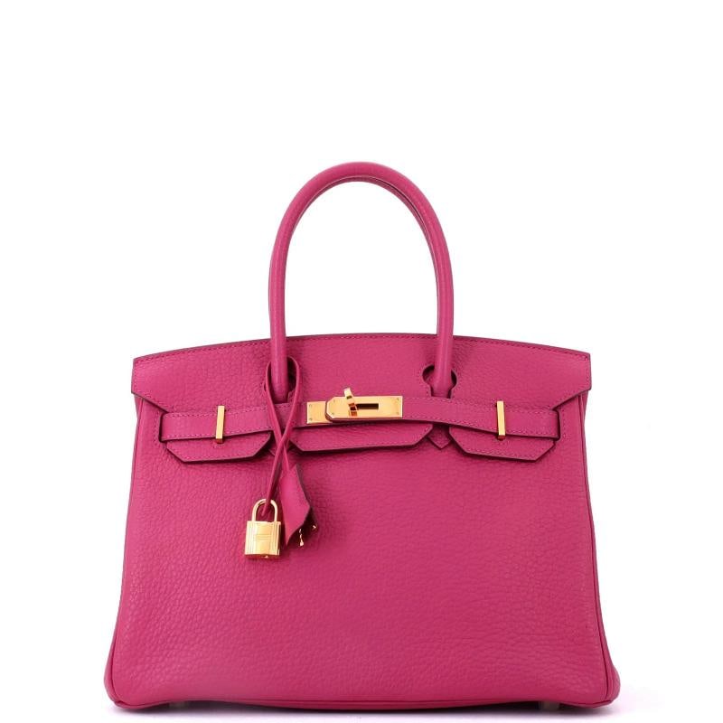 Hermes Birkin Handbag Pink Fjord with Gold Hardware 30: Accessories: Dust Bag, Clochette, Keys, Lock Measurements: Handle Drop 4", Height 9", Width 11.5", Depth 6". Condition: Pre-owned - Good,Brand: Hermes,Exterior Material: Leather,Style: Totes,Exterior