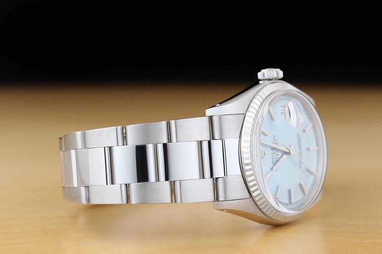 ROLEX MENS DATEJUST 1601 ICE BLUE DIAL 18K WHITE GOLD STEEL WATCH w/ OYSTER BAND - 7