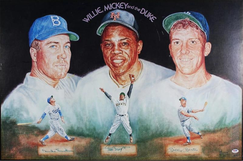 Mickey Mantle, Willie Mays & Duke Snider Signed & Framed 24x36 Lithograph PSA - 2