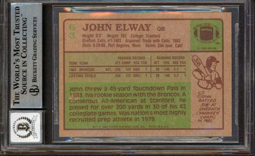 Broncos John Elway Signed 1984 Topps #63 Rookie Card Auto 10! BAS Slabbed 2 - 2