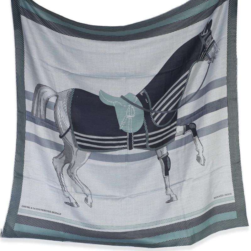Hermƒ¨s Men's Ciel Chine Cheval a la Couverture Cashmere Silk Scarf 100: Condition: Pre-owned - Good,With Original Box/Packaging: Yes,With Papers: No,Dimensions: 39 x x,Handbag Accessories: Box,Department: Men's,Material: Silk,Color: Blue,Closure: Tie,Lining Material: Fabr
