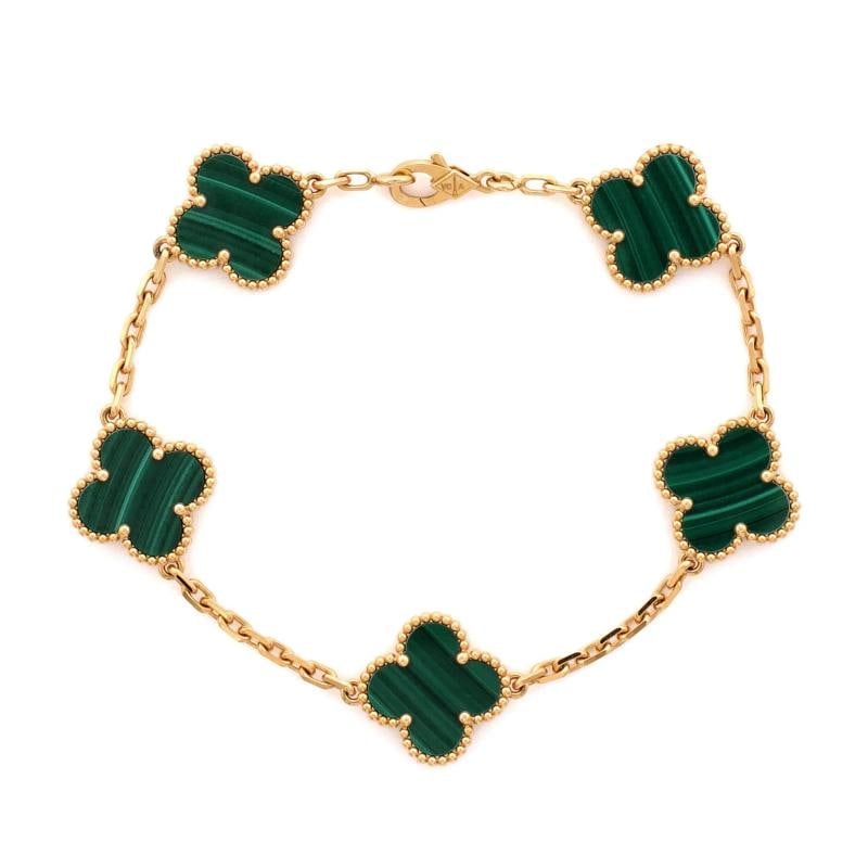 Van Cleef & Arpels Vintage Alhambra 5 Motifs Bracelet 18K Yellow Gold: Condition: Pre-owned - Good,Brand: Van Cleef & Arpels,Main Stone: Malachite,Metal: 18K Yellow Gold,Metal Purity: 18K,Style: Bracelet,Type: Bracelet,Color: Yellow Gold,Material: 18K Yellow Gold,