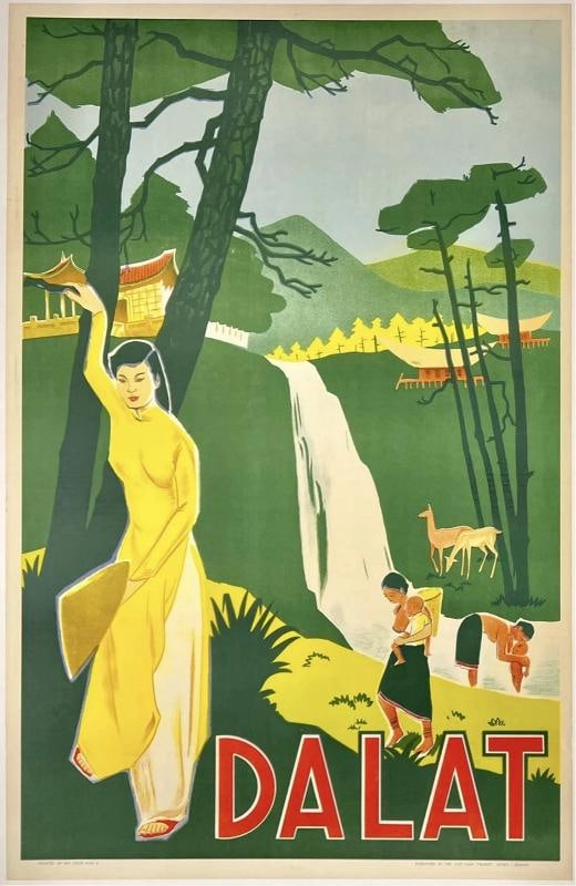 Original Vintage Poster DALAT VIETNAM DA LAT Travel Tourism Southeast Asia LINEN: Dimensions: 25.6 x 39.8 in. / 65 x 101 cm.; Circa: 1950s Original vintage "DALAT" travel poster, designed by an anonymous artist, and printed circa 1950s.