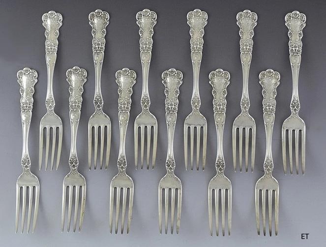 12 Gorham Sterling Silver Buttercup 1908 True Dinner Forks 7 1/2": Pattern: Buttercup,Brand: Gorham,Type: Flatware - Forks,Age: 1908,Composition: Sterling Silver,Maker: Gorham,Year Made: 1908,Metal: silver,Country of Origin: United States Presented is a superb set