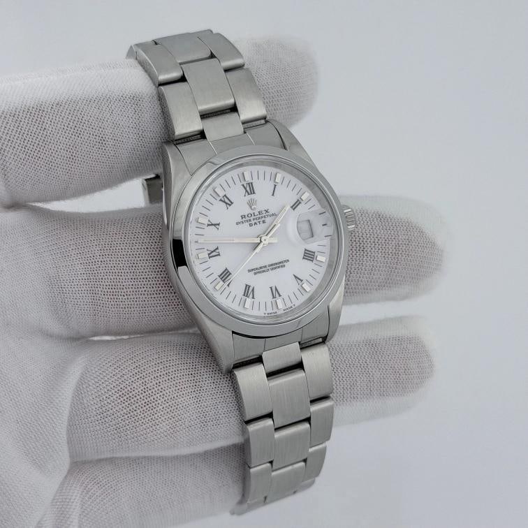 Rolex Oyster Perpetual Date 15200 34mm White Roman Dial Steel Box Papers - 7