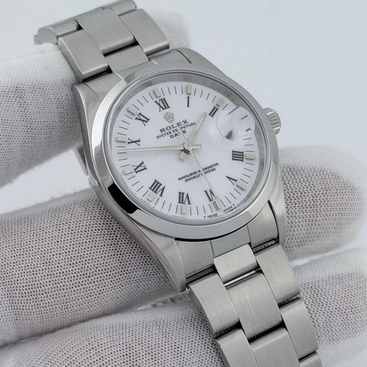 Rolex Oyster Perpetual Date 15200 34mm White Roman Dial Steel Box Papers - 9