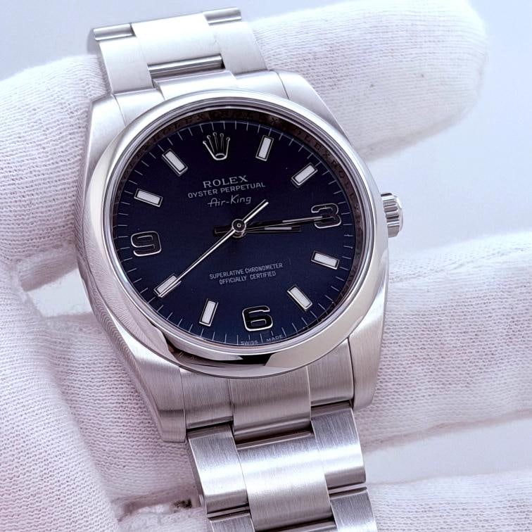Rolex Oyster Perpetual Air King 114200 34mm Blue Dial Stainless Steel Box Papers - 4