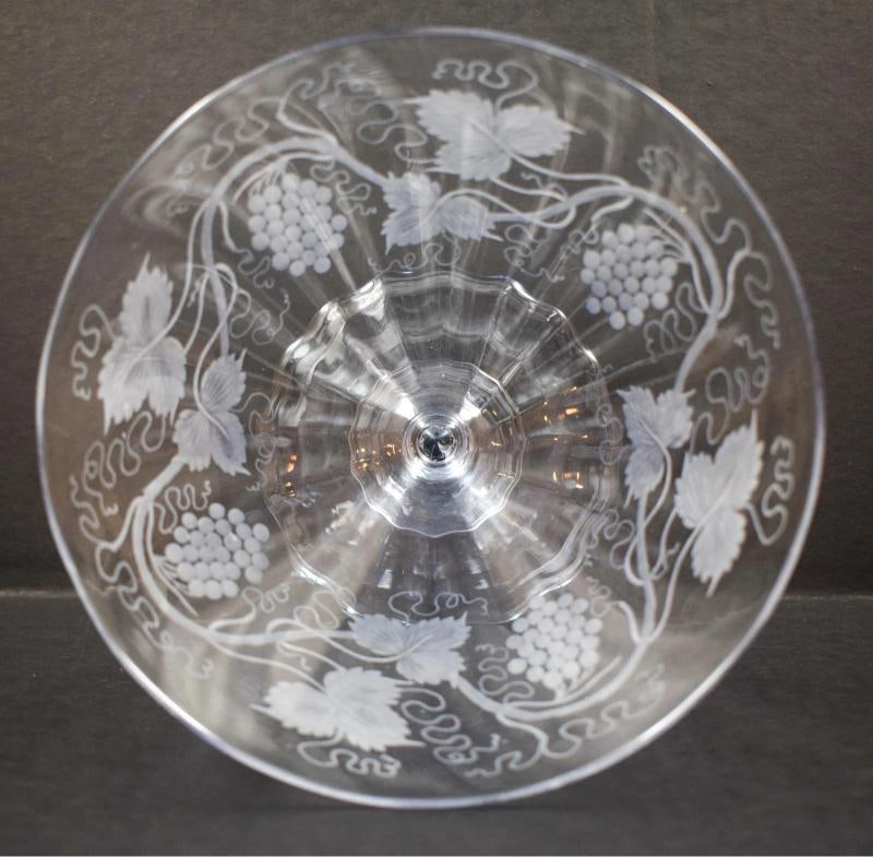 Steuben Moonlight Engraved Vase w/Grapes & Vines Shape #6419, Signed - 12