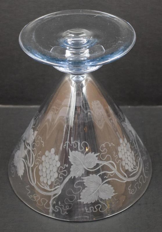 Steuben Moonlight Engraved Vase w/Grapes & Vines Shape #6419, Signed - 13