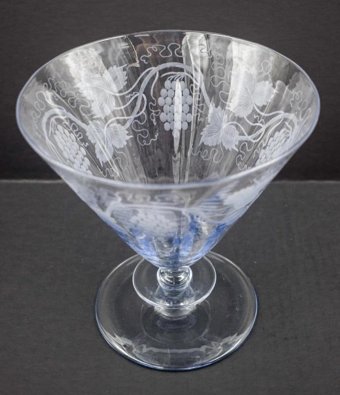 Steuben Moonlight Engraved Vase w/Grapes & Vines Shape #6419, Signed - 3