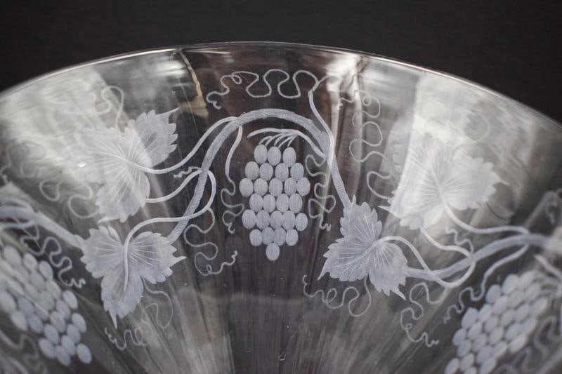 Steuben Moonlight Engraved Vase w/Grapes & Vines Shape #6419, Signed - 4
