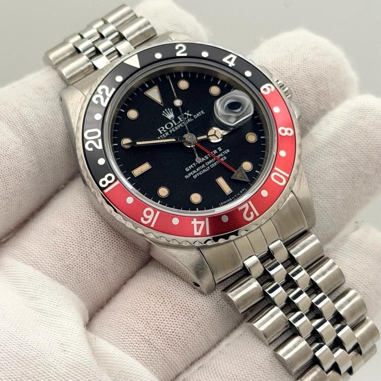 Rolex GMT Master II Fat Lady Coke 16760 40mm Black Dial Red Black Bezel Steel - 4